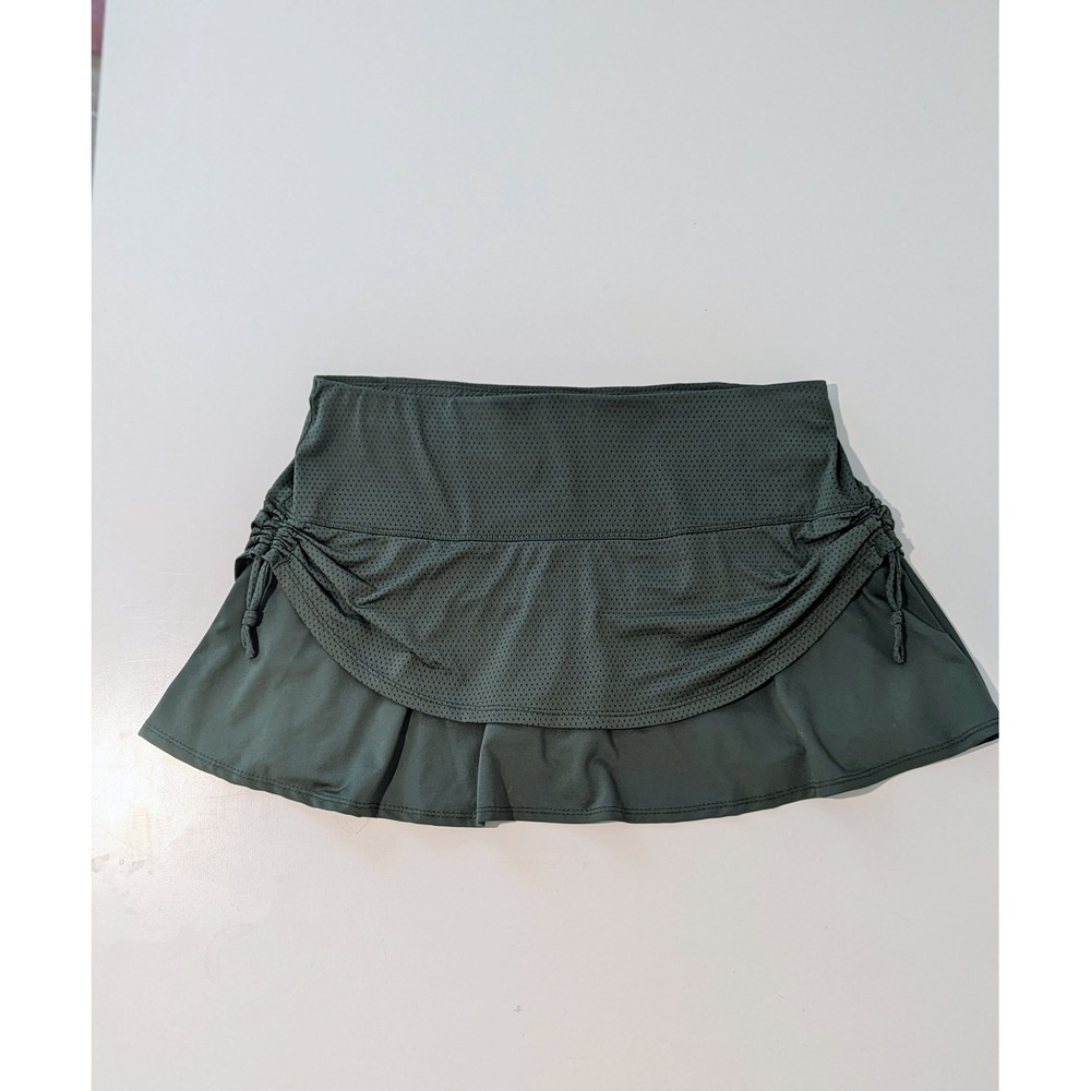 Lucky In Love Womens Medium Army Green Mesh Tiered Ruched Athletic Tennis Skort